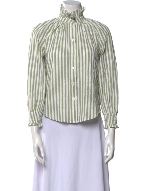 Veronica Beard Striped Mock Neck Button-Up Top