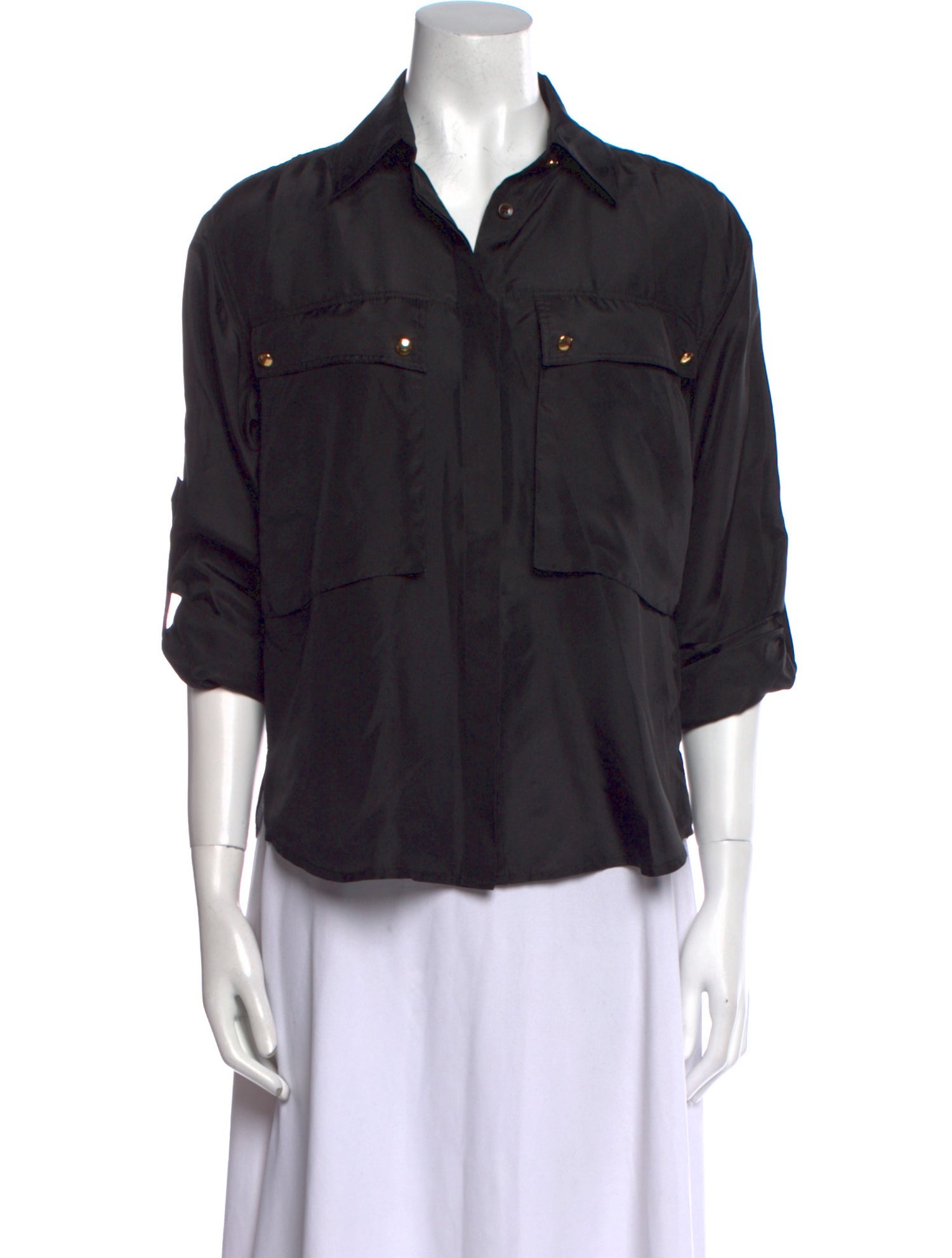 Veronica Beard Silk Three-Quarter Sleeve Button-Up Top