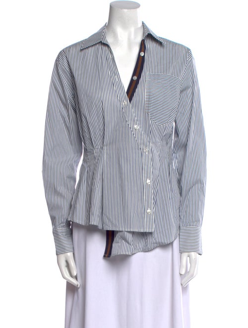 Veronica Beard Striped V-Neck Button-Up Top