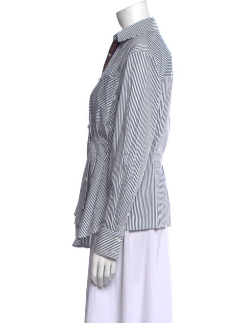 Veronica Beard Striped V-Neck Button-Up Top