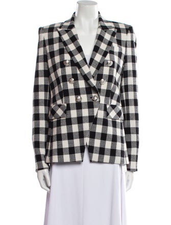 Veronica Beard Linen Plaid Print Blazer