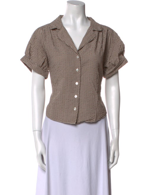 Veronica Beard Plaid Print Short Sleeve Button-Up Top