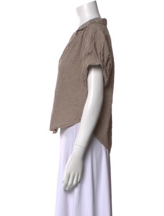 Veronica Beard Plaid Print Short Sleeve Button-Up Top