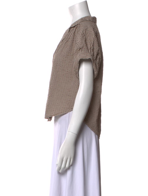 Veronica Beard Plaid Print Short Sleeve Button-Up Top