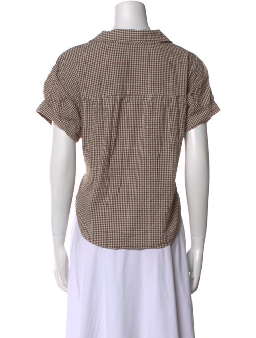 Veronica Beard Plaid Print Short Sleeve Button-Up Top