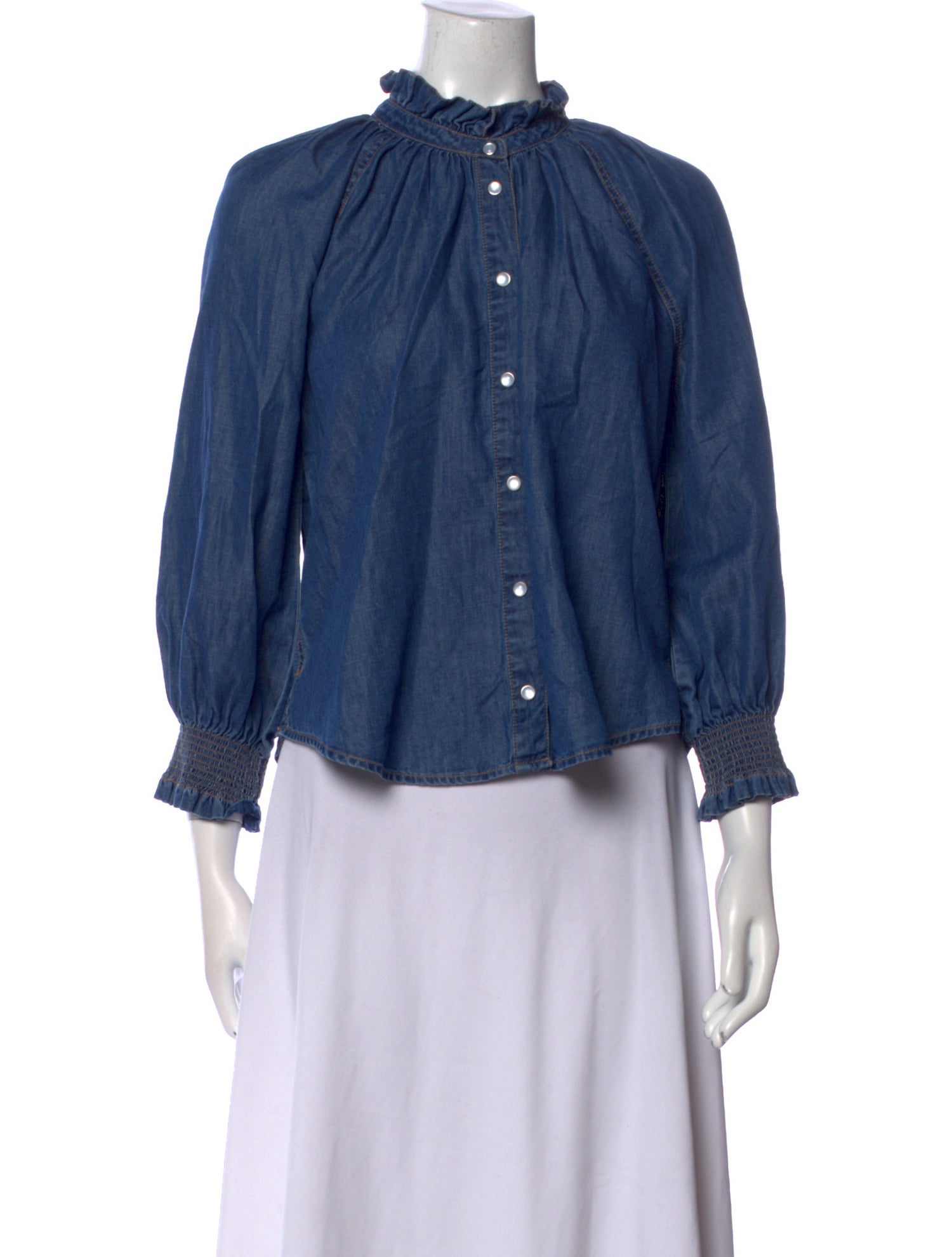 Veronica Beard Mock Neck Three-Quarter Sleeve Button-Up Top