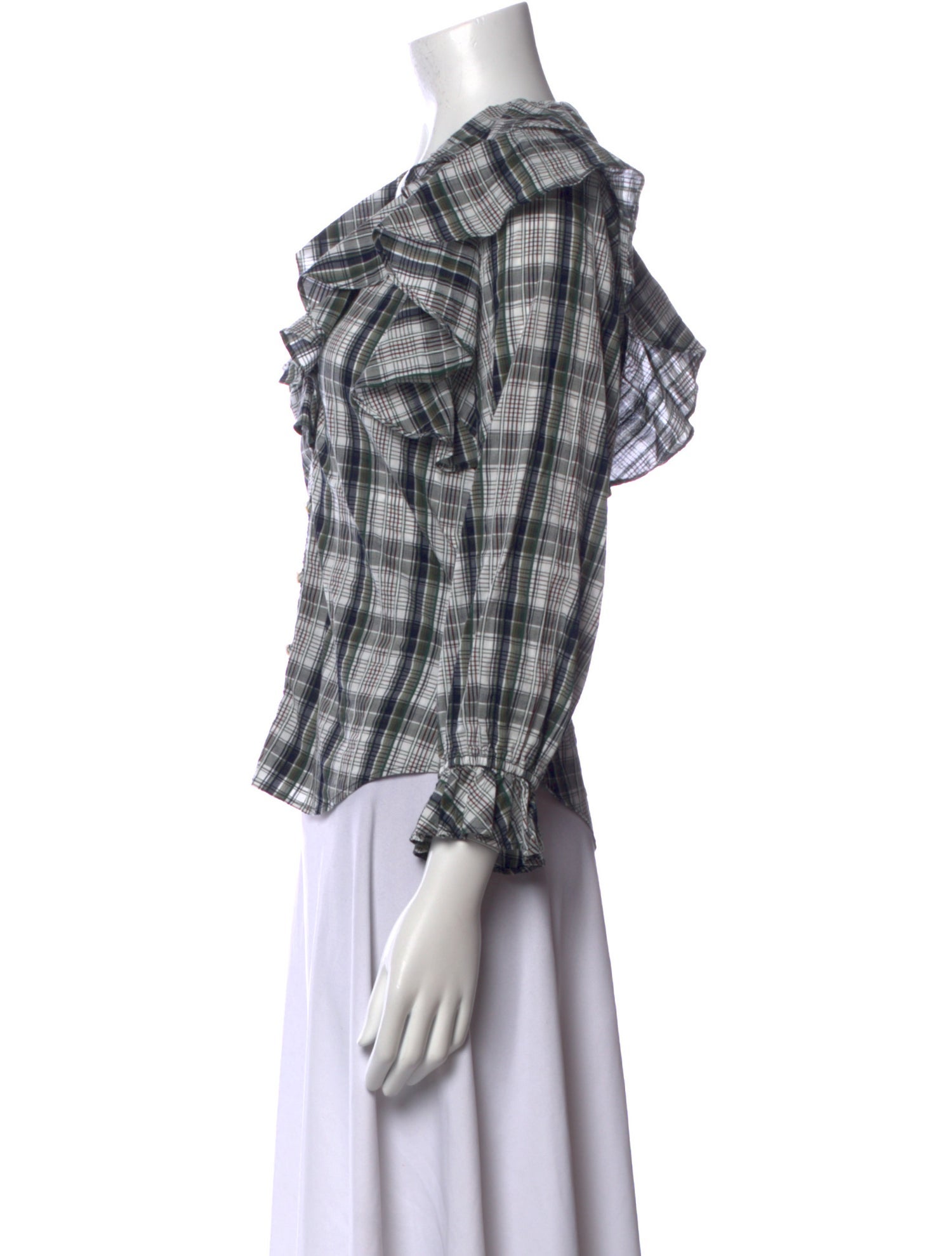 Veronica Beard Plaid Print V-Neck Blouse