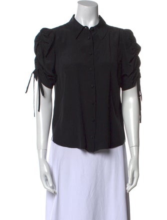 Veronica Beard Silk Short Sleeve Button-Up Top