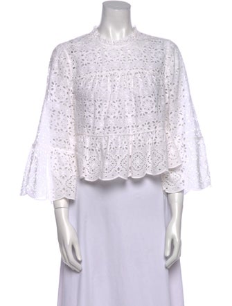 Veronica Beard Lace Pattern Mock Neck Crop Top