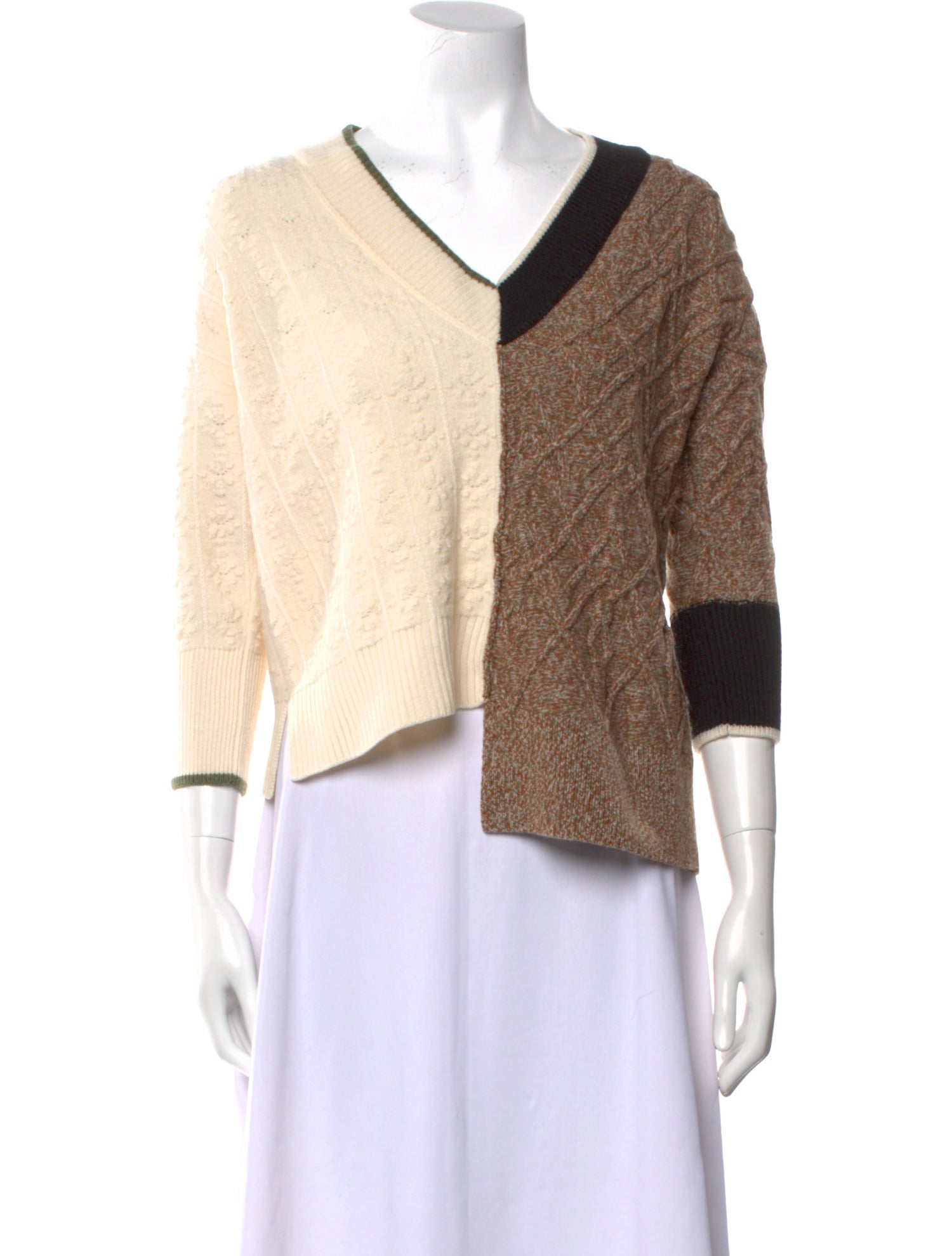 Veronica Beard Merino Wool Colorblock Pattern Sweater