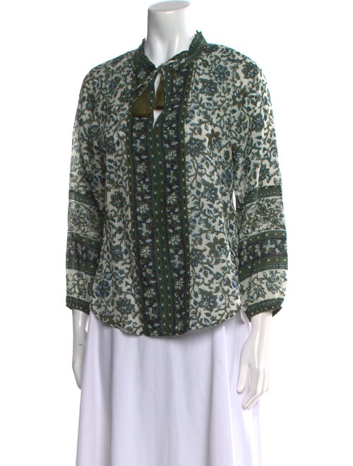 Veronica Beard Printed Three-Quarter Sleeve Button-Up Top