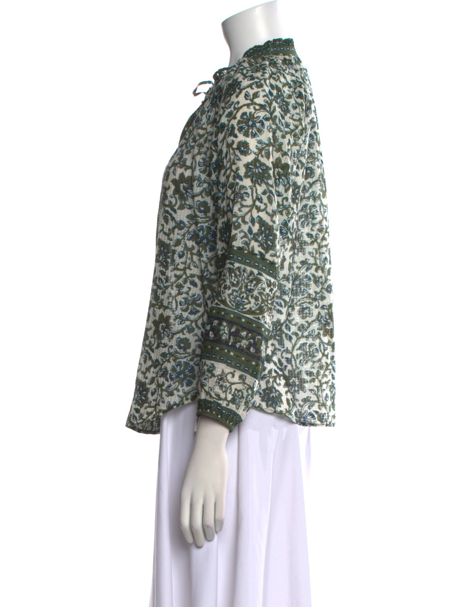 Veronica Beard Printed Three-Quarter Sleeve Button-Up Top