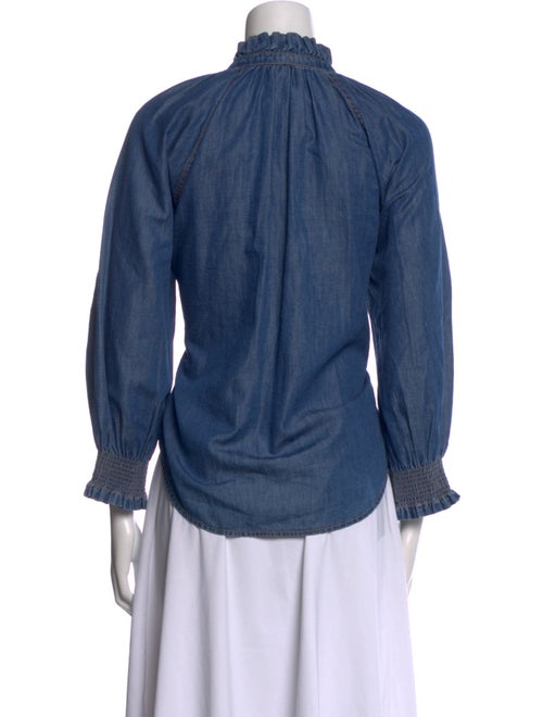 Veronica Beard Mock Neck Long Sleeve Button-Up Top