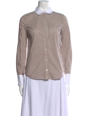 Veronica Beard Striped Long Sleeve Button-Up Top