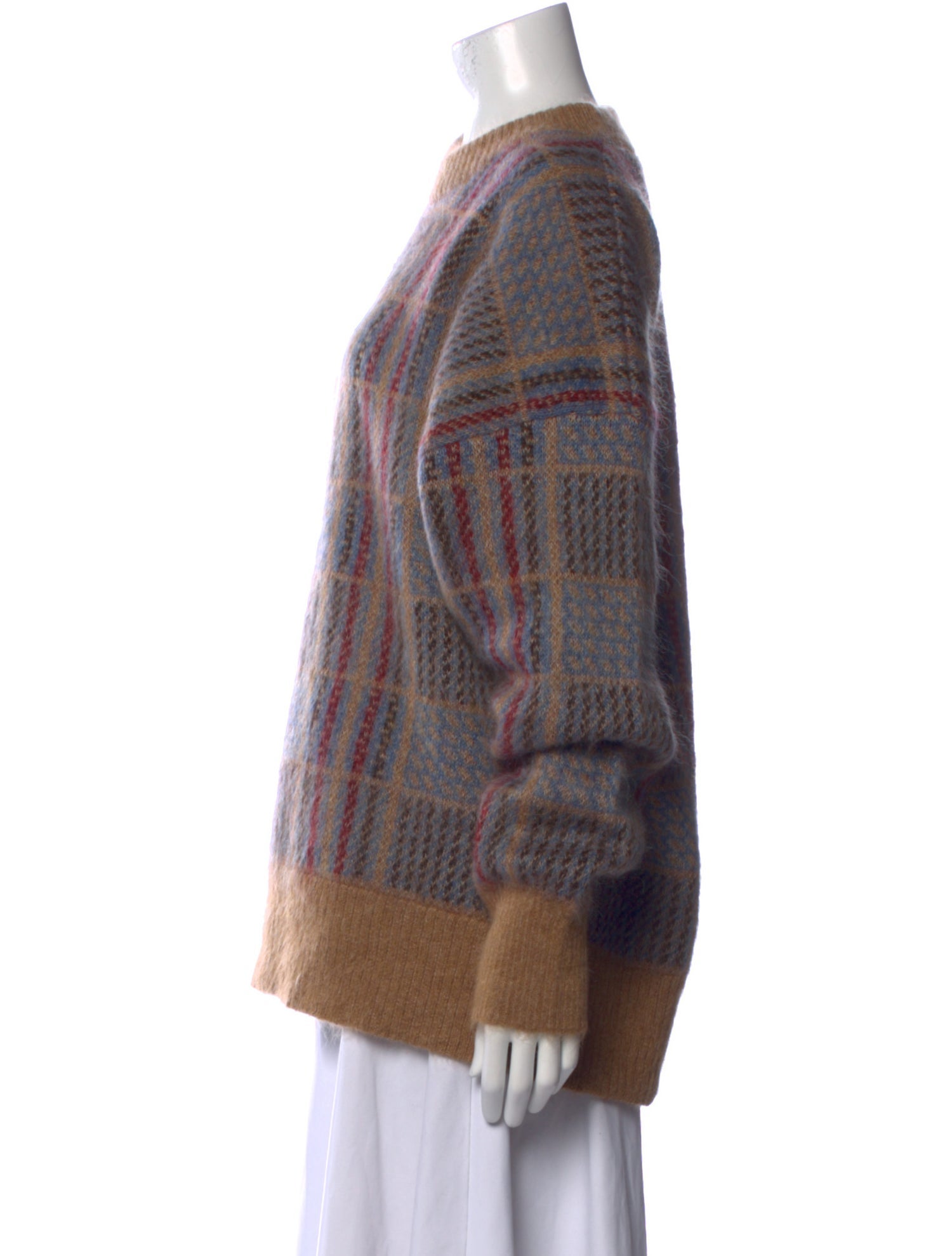 Veronica Beard Plaid Print Crew Neck Sweater