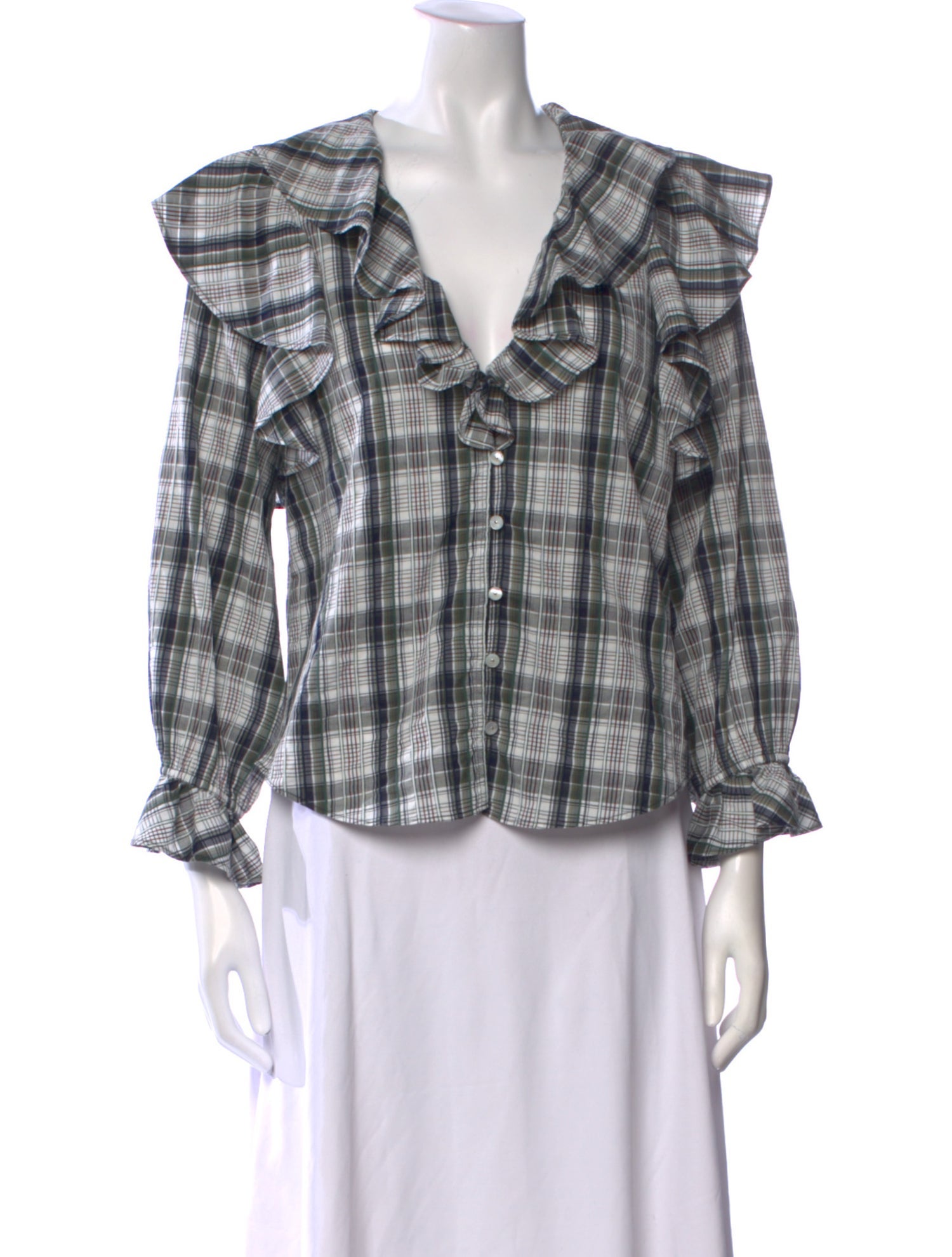 Veronica Beard Plaid Print V-Neck Blouse