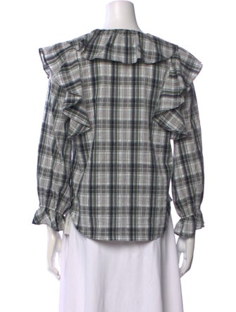 Veronica Beard Plaid Print V-Neck Blouse