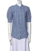 Veronica Beard Striped Crew Neck Button-Up Top