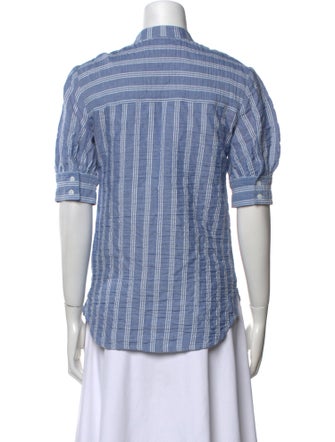 Veronica Beard Striped Crew Neck Button-Up Top