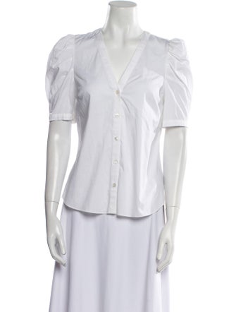 Veronica Beard V-Neck Short Sleeve Button-Up Top