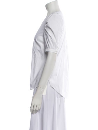 Veronica Beard V-Neck Short Sleeve Button-Up Top