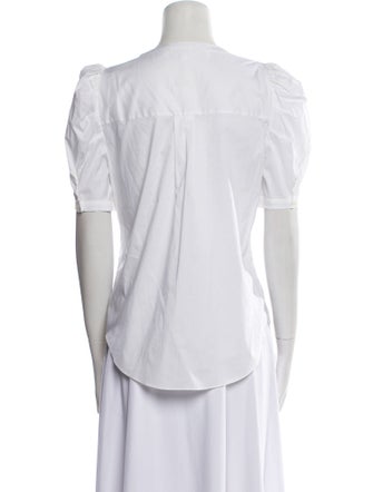 Veronica Beard V-Neck Short Sleeve Button-Up Top