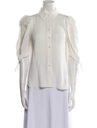 Veronica Beard Silk Three-Quarter Sleeve Button-Up Top