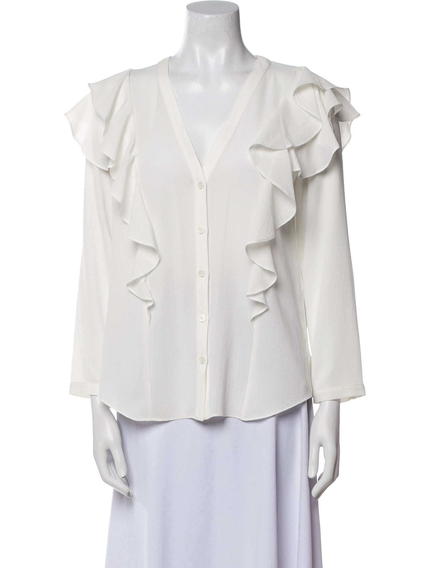 Veronica Beard V-Neck Long Sleeve Button-Up Top