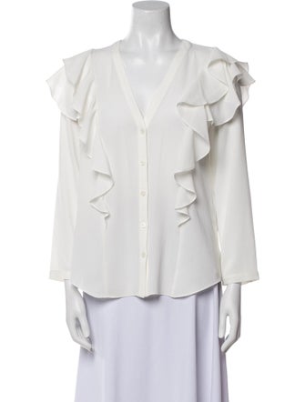 Veronica Beard V-Neck Long Sleeve Button-Up Top