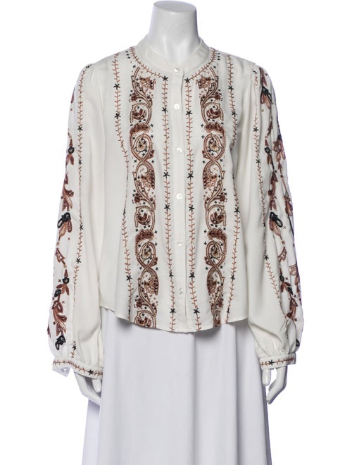 Veronica Beard Printed V-Neck Button-Up Top