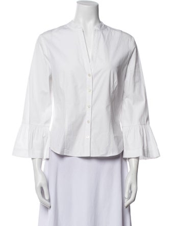 Veronica Beard V-Neck Three-Quarter Sleeve Button-Up Top