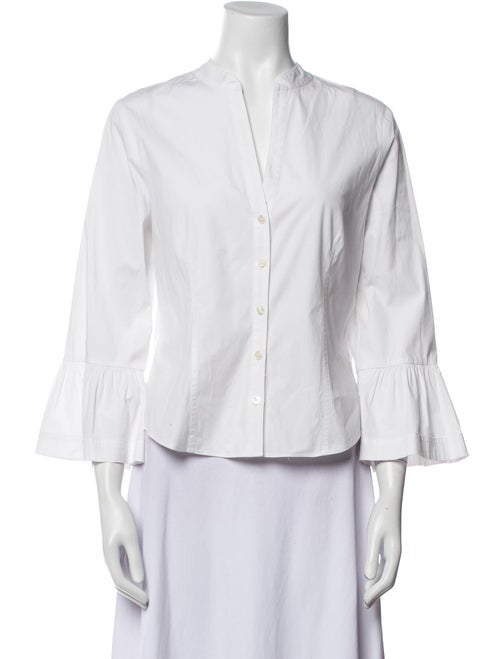 Veronica Beard V-Neck Three-Quarter Sleeve Button-Up Top