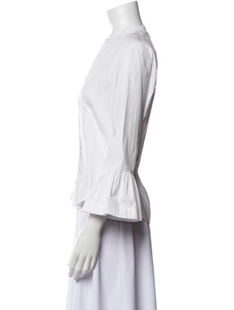 Veronica Beard V-Neck Three-Quarter Sleeve Button-Up Top