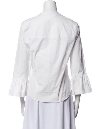 Veronica Beard V-Neck Three-Quarter Sleeve Button-Up Top