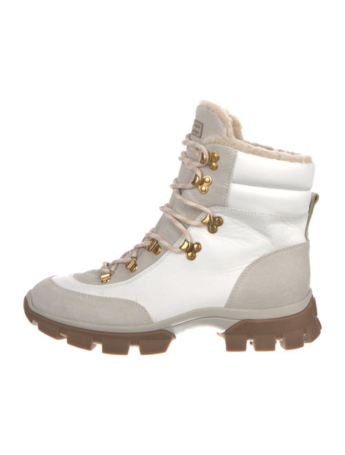 Veronica Beard Leather Colorblock Pattern Lace-Up Boots