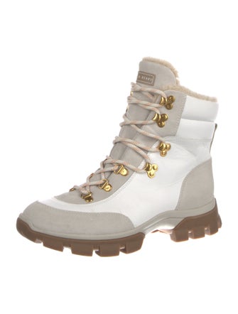 Veronica Beard Leather Colorblock Pattern Lace-Up Boots