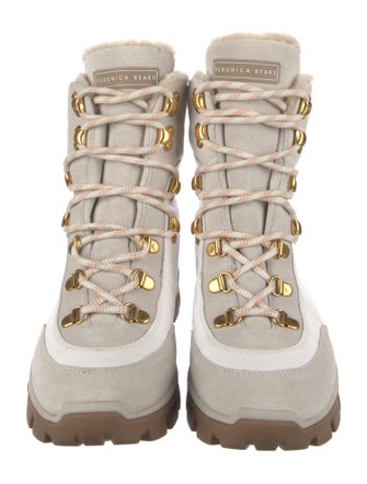 Veronica Beard Leather Colorblock Pattern Lace-Up Boots