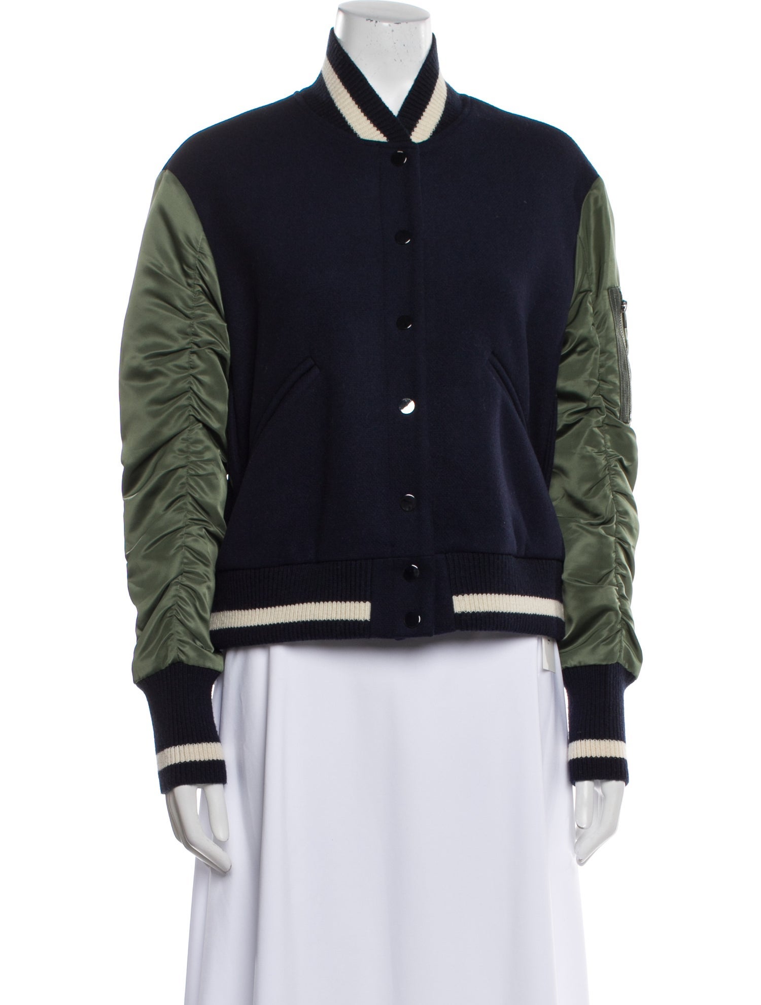 Veronica Beard Virgin Wool Colorblock Pattern Bomber Jacket