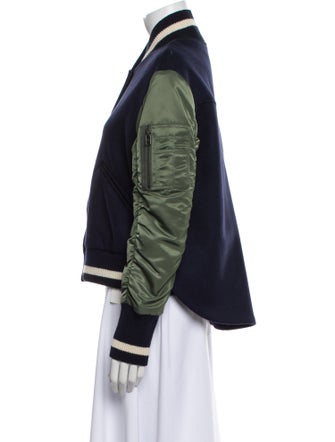 Veronica Beard Virgin Wool Colorblock Pattern Bomber Jacket