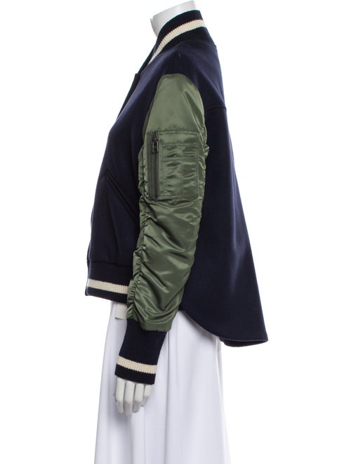 Veronica Beard Virgin Wool Colorblock Pattern Bomber Jacket
