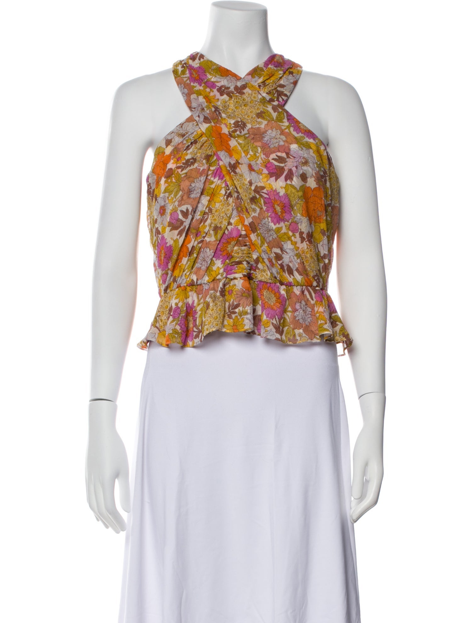 Veronica Beard Silk Floral Print Crop Top