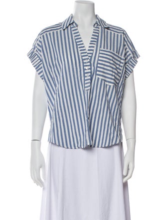 Veronica Beard Striped V-Neck Button-Up Top