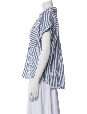 Veronica Beard Striped V-Neck Button-Up Top