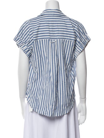 Veronica Beard Striped V-Neck Button-Up Top