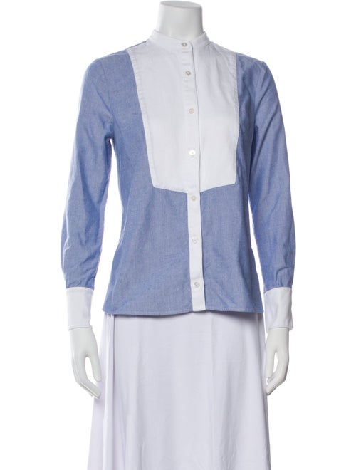 Veronica Beard Mock Neck Three-Quarter Sleeve Button-Up Top