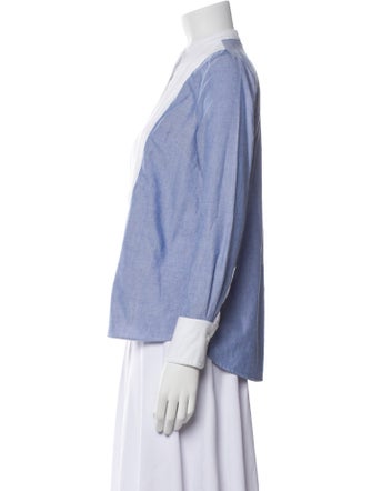 Veronica Beard Mock Neck Three-Quarter Sleeve Button-Up Top