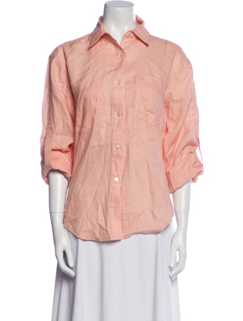 Veronica Beard Linen Three-Quarter Sleeve Button-Up Top