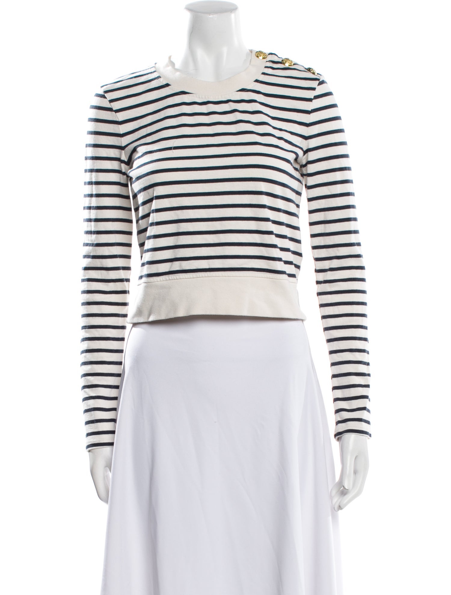Veronica Beard Striped Crew Neck Crop Top