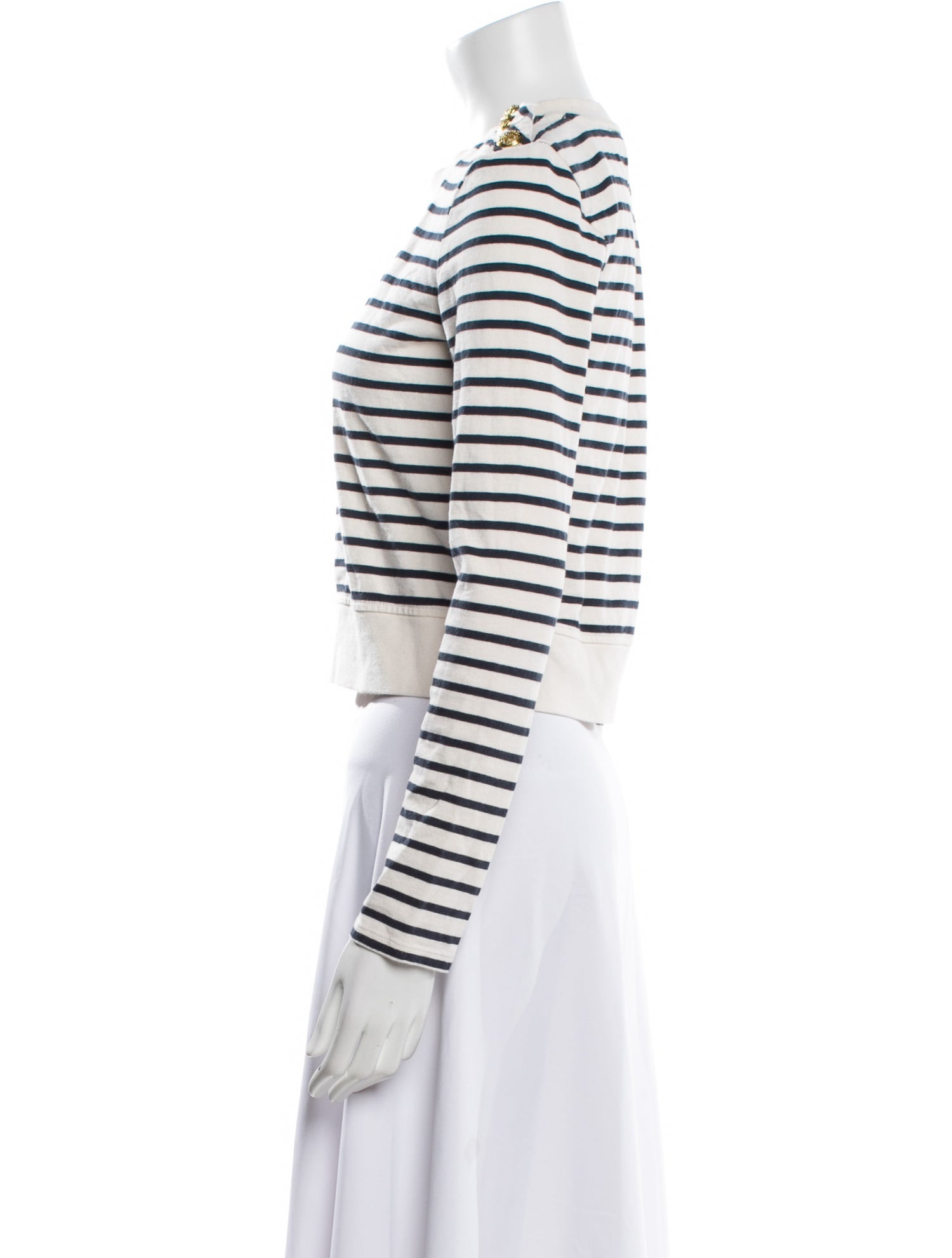 Veronica Beard Striped Crew Neck Crop Top