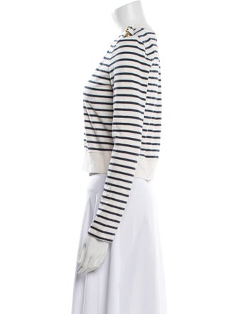 Veronica Beard Striped Crew Neck Crop Top